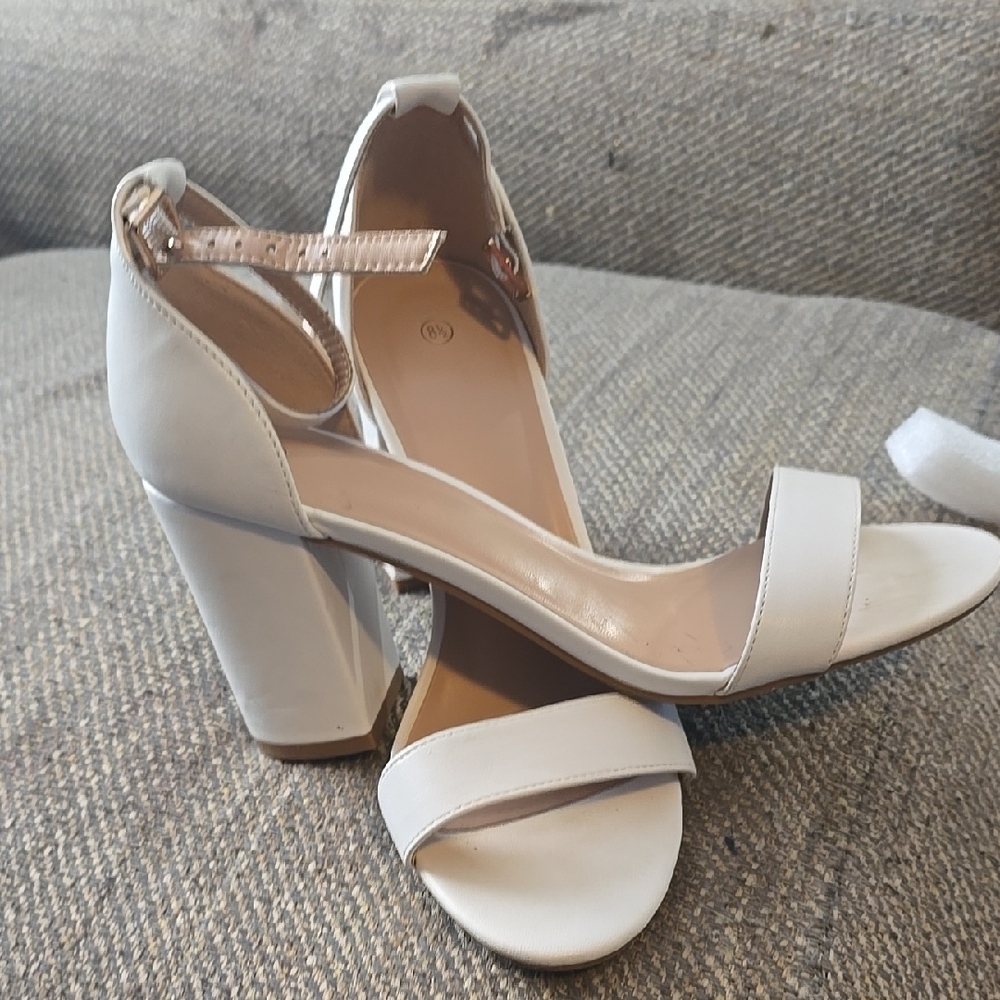 Elegant White Block Heel Sandals